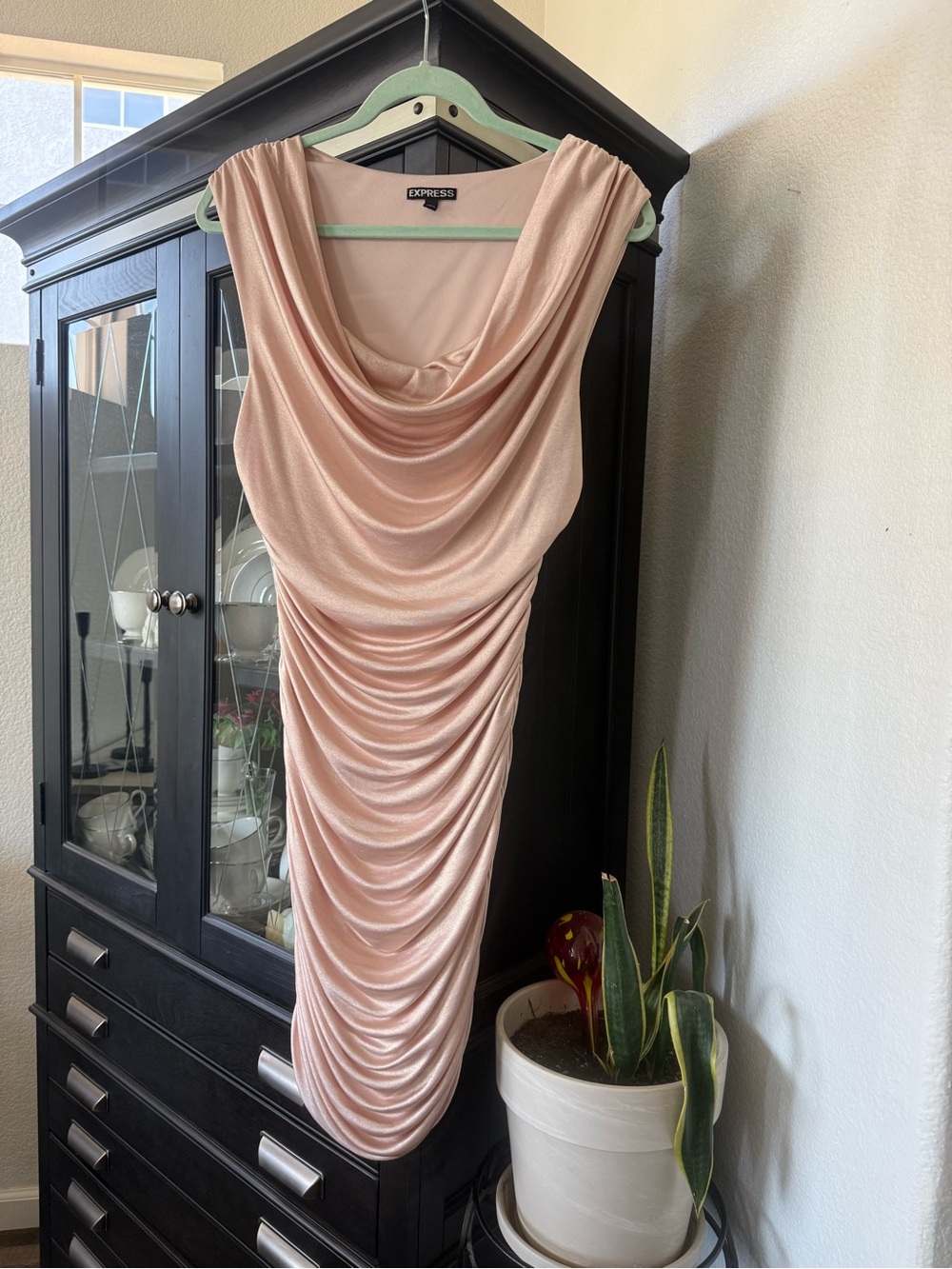 Express Blush Pink Ruched Midi Dress